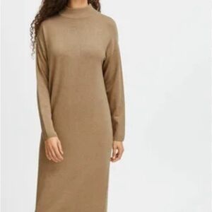 Chic Long Sleeve Tan Dress